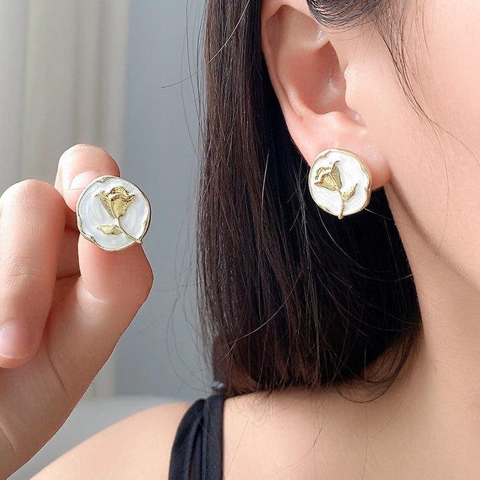 Wholesale Rose flower earrings, new niche design, high-end, light luxury, versatile accessories wholesale
