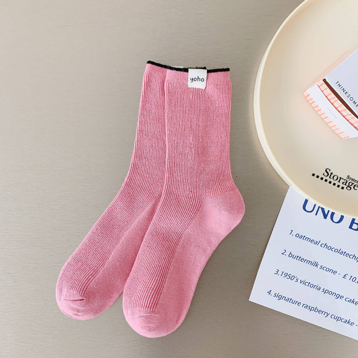 Wholesale Cloth label solid color socks, mid tube socks, drawstring socks, breathable thin socks