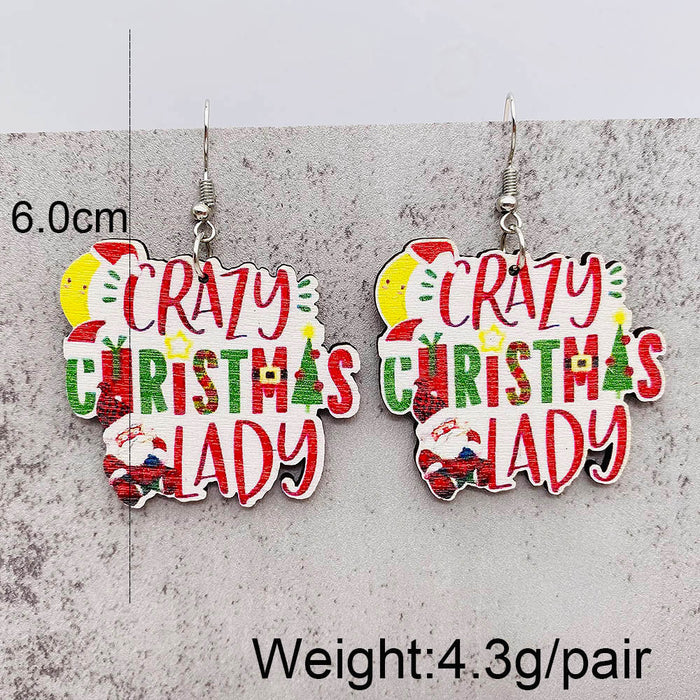 Wholesale  Bell Elk Printed Wooden Christmas Earrings