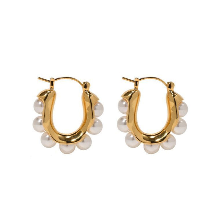 Wholesale Retro high-end pearl earrings, fashionable and simple U-shaped ear buckles, personalized and niche temperament earrings