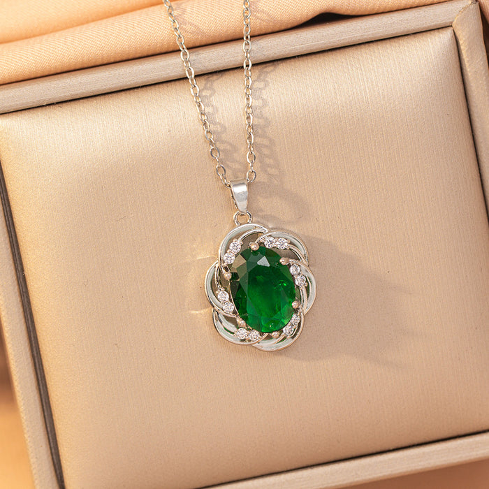Wholesale Geometric Copper Inlaid Zircon Pendant Necklace Gold Plated Titanium Steel Layering Jewelry MOQ≥2