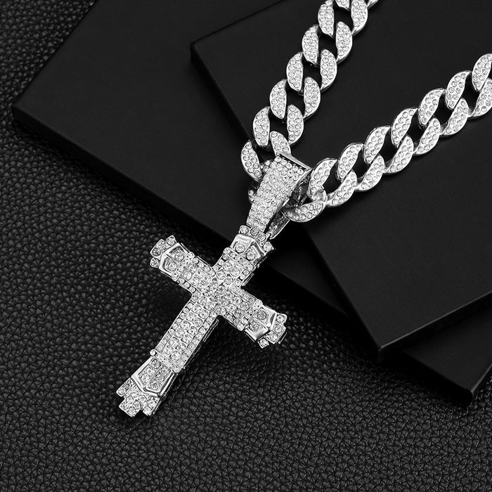 Wholesale Full Diamond Big Buckle Cross Alloy Men's Necklace JDC-NE-QingR009