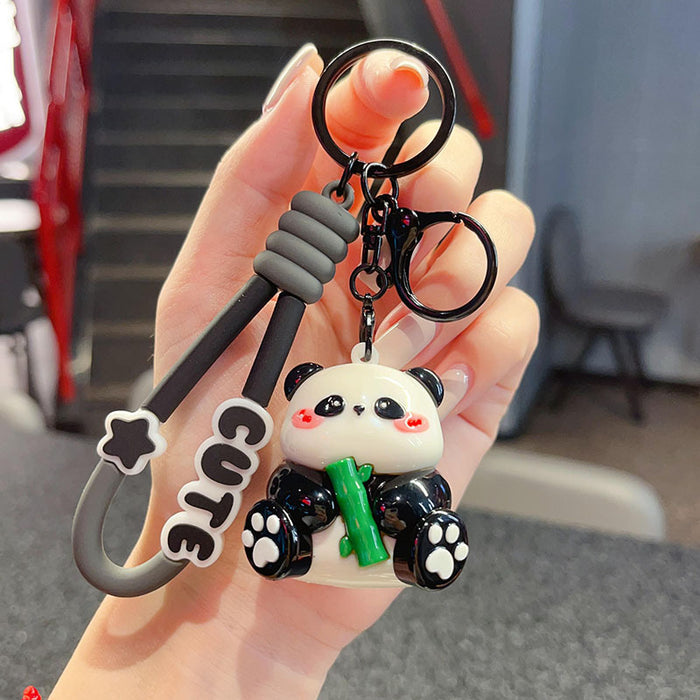 Wholesale panda key chain cute PVC doll couple school bag pendant car pendant