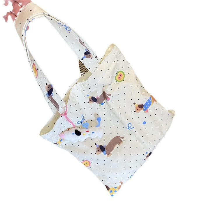 Wholesale Dachshund Dog Printed Canvas Bag Female Student Large Capacity Class Classes Bag Shopping Belt Tote Bag