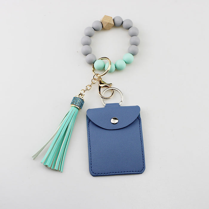 Wholesale Grey Silicone Bead Tassel Bracelet And Card Holder Set Everyday Fashion Accessory