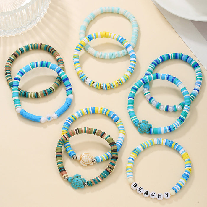 Wholesale Ocean Series Soft Ceramic Stacked Bracelet Set Beach Vacation Style Versatile Turtle Bead Bracelet