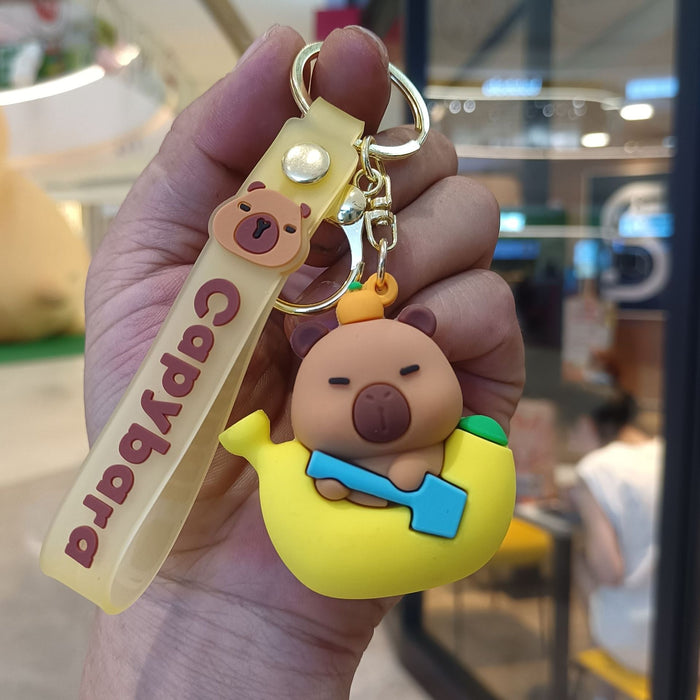 Wholesale Capibala keychain pendant, summer cute fruit doll, student backpack, keychain gift wholesale