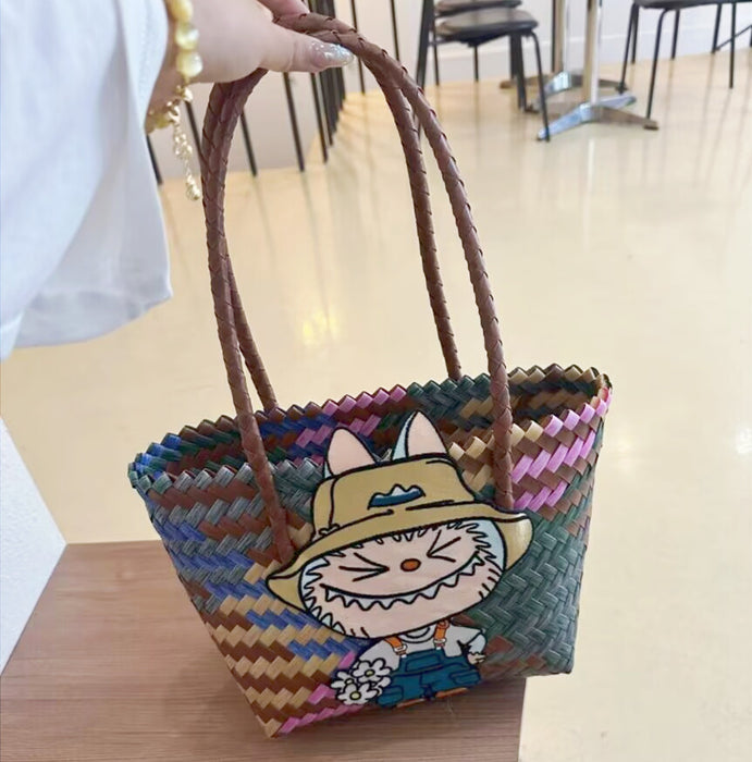 Wholesale Cartoon Woven Bag Large Capacity Work Bag Hand Woven Vegetable Basket Handbag