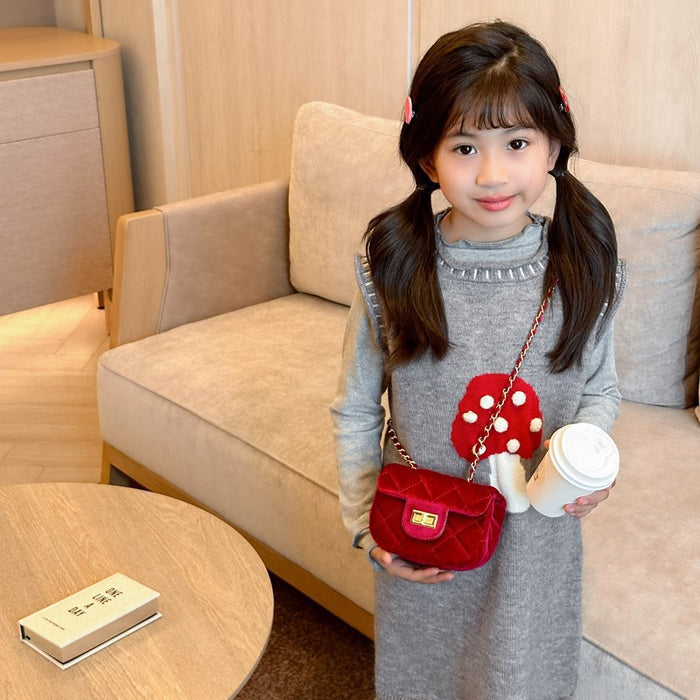 Wholesale Little -style chain crossbody bag,  versatile diamond-patterned leopard print velvet small coin purse for children and babies