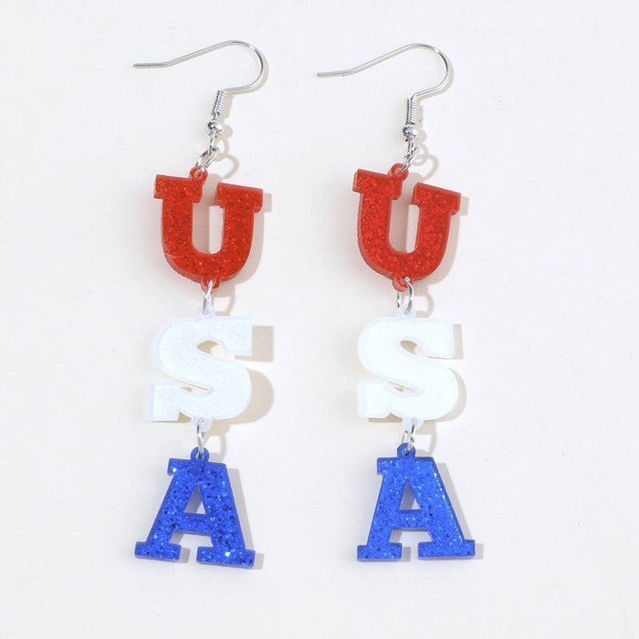 Wholesale Independence Day Red White Blue Geometric Star Acrylic Tassel Earrings Fashion Accessory MOQ≥2
