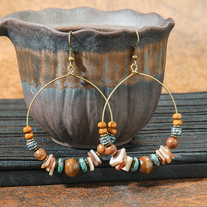 Wholesale 2pcs retro ethnic geometric turquoise earrings