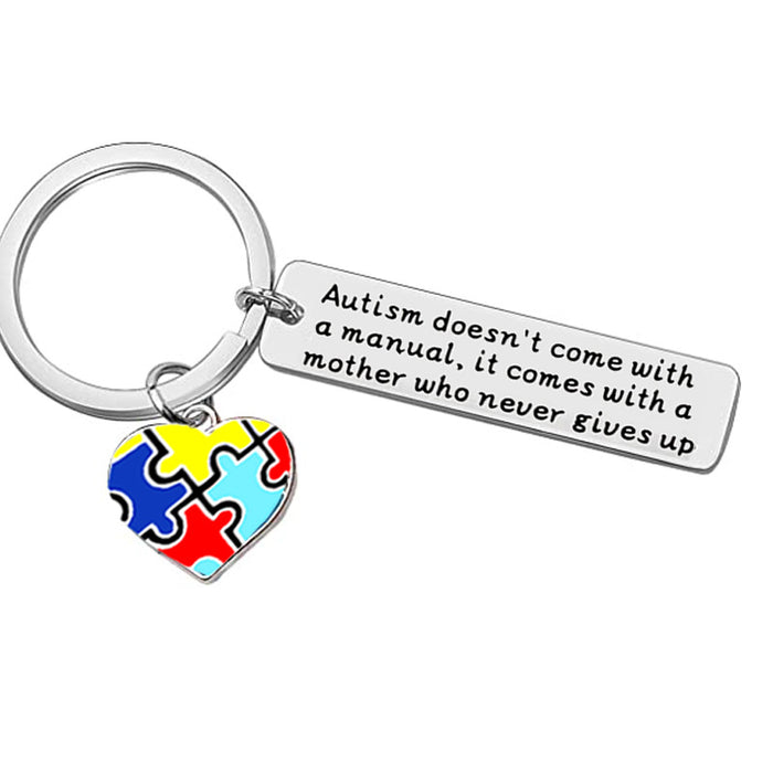 Wholesale Autism Doesn't Come with A Manual Caring for Autism Color Printed Stainless Steel Keychain JDC-KC-SiYi003