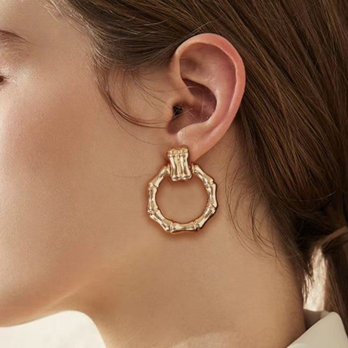 Wholesale Gold Plated Brass Bamboo Circle Earrings For Women Trendy Geometric Hoop Earrings Fashion Accessory For Party Gift And Boutique Resale