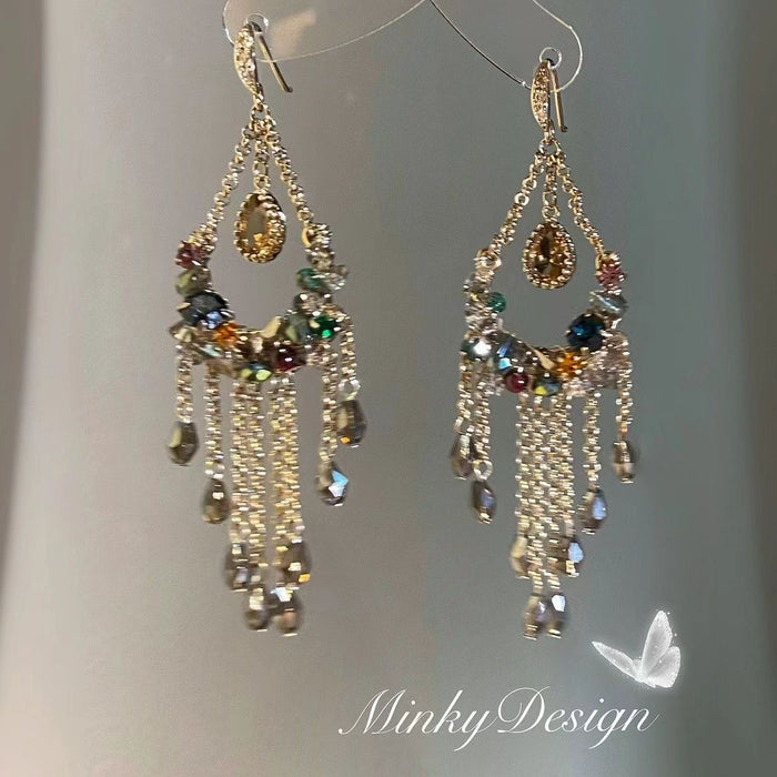 Wholesale Vintage beaded tassel earrings, niche, atmospheric, fashionable, exaggerated earrings, long earrings for women