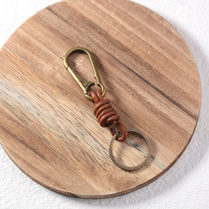 Wholesale Vintage Handwoven Leather Keychain with Lobster Clasp Bag Pendant