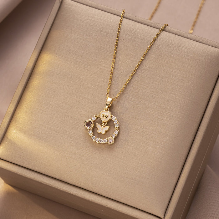 Wholesale Necklace, butterfly tassel, niche, simple, fashionable temperament, titanium steel lock chain