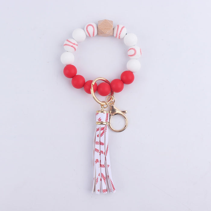 Wholesale printing tassel accessories silicone beads keychain