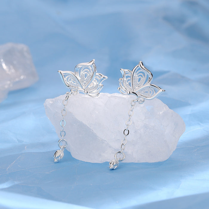 Wholesale Tassel butterfly earrings, light luxury chain, hollowed out and twisted earrings