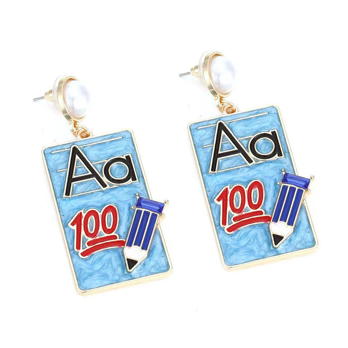 Wholesale dripping oil Alloy Digital letter geometric pencil book earrings for women