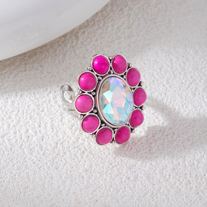 Wholesale Ethnic Flower Turquoise Vintage Bohemian Style Ring
