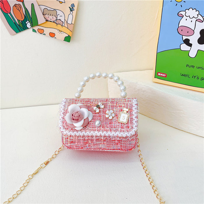 Wholesale Children's Bag Chain Bag Pearl Accessories Hand Bag  Children's Cute Little Flower Shoulder Bag Girl