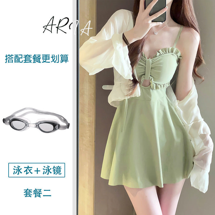 Wholesale New one-piece conservative skirt style avocado green high-end and sexy hot spring swimsuit