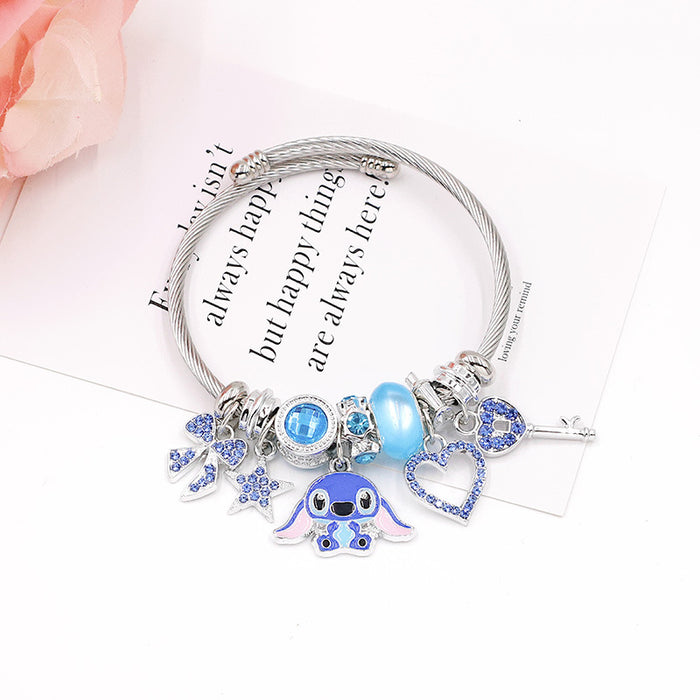 Wholesale Cartoon Charm Beaded Bracelet with Rhinestone Heart Stainless Steel Gift MOQ≥2