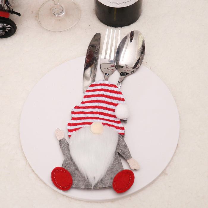 Wholesale Christmas decorations cartoon faceless doll knife and fork set kitchen dress props creative three-dimensional knife and fork bag