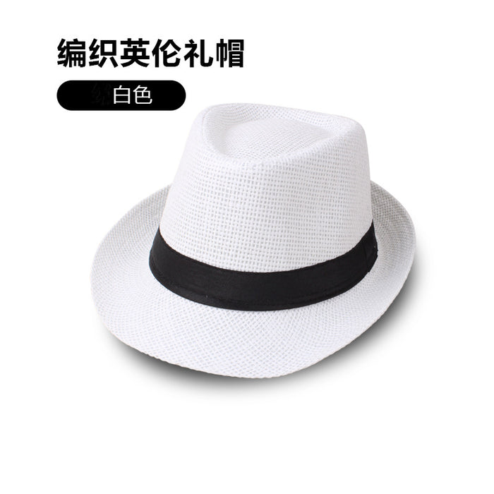 Wholesale Summer Straw Solid Color Hat Jazz Hat Middle-aged and Elderly Men's Hat Breathable Sun Hat Straw Hat JDC-SH-DG001