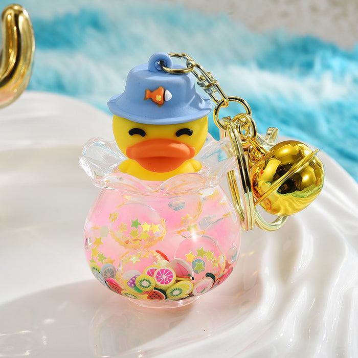 Wholesale Acrylic Luminous Yellow Duck Bell Cartoon Keychain JDC-KC-ShuangD016