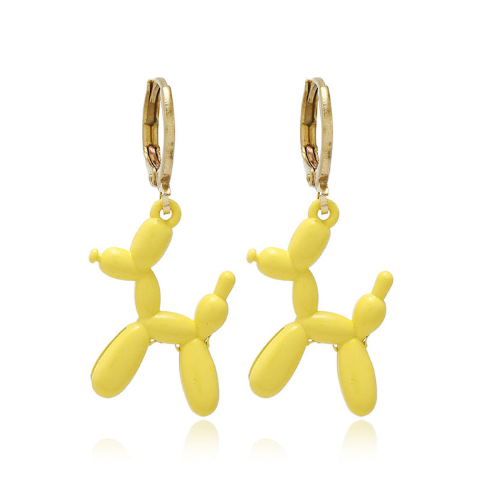 Wholesale  Color Cartoon Balloon Dog Pendant Earrings Alloy Ring Ear Buckle Earrings