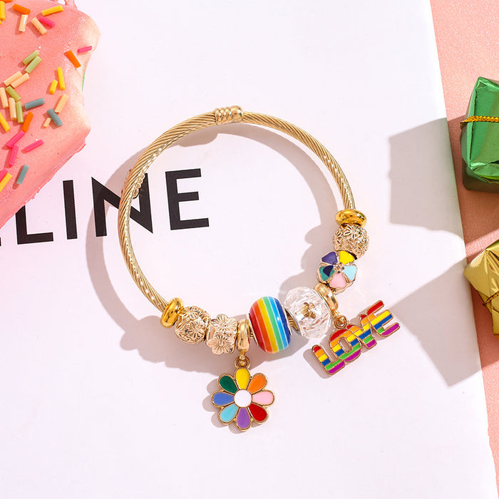 Wholesale Colorful stainless steel Rainbow Series love balloon Charms Bracelet