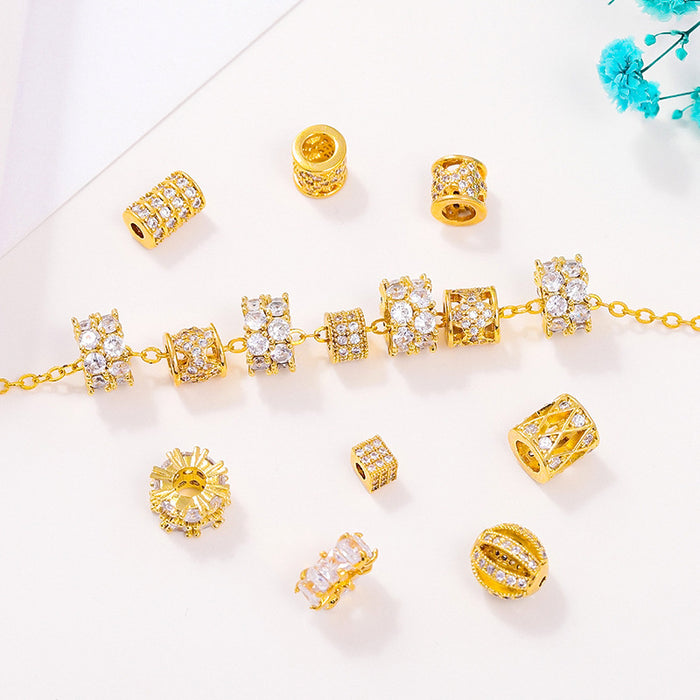 Wholesale 10pcs Copper Plated 18K Real Gold Micropaved Zircon Hollow Spacer Beads JDC-BDS-NanT005