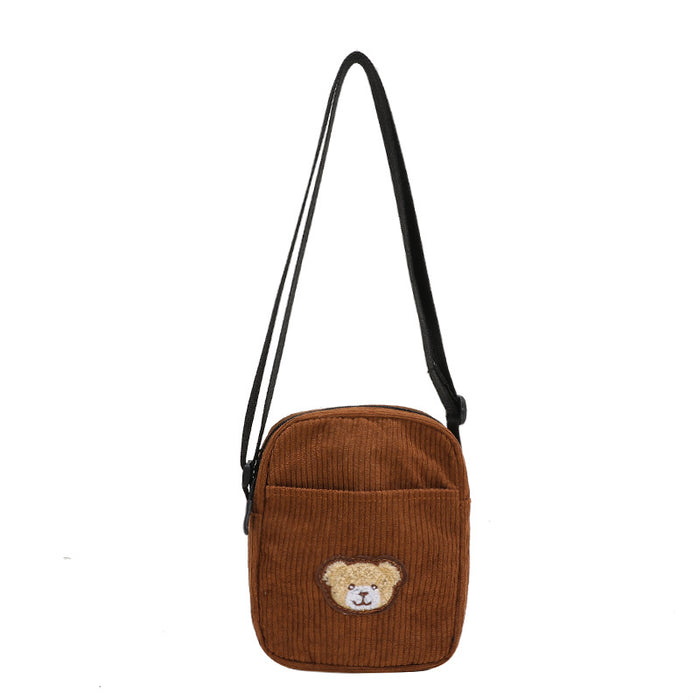 Wholesale Student Cute Bear Cartoon Corduroy Shoulder Bag
