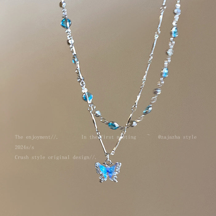 Wholesale Summer Butterfly Alloy Layering Necklace for Women Everyday Jewelry Accessory MOQ≥2