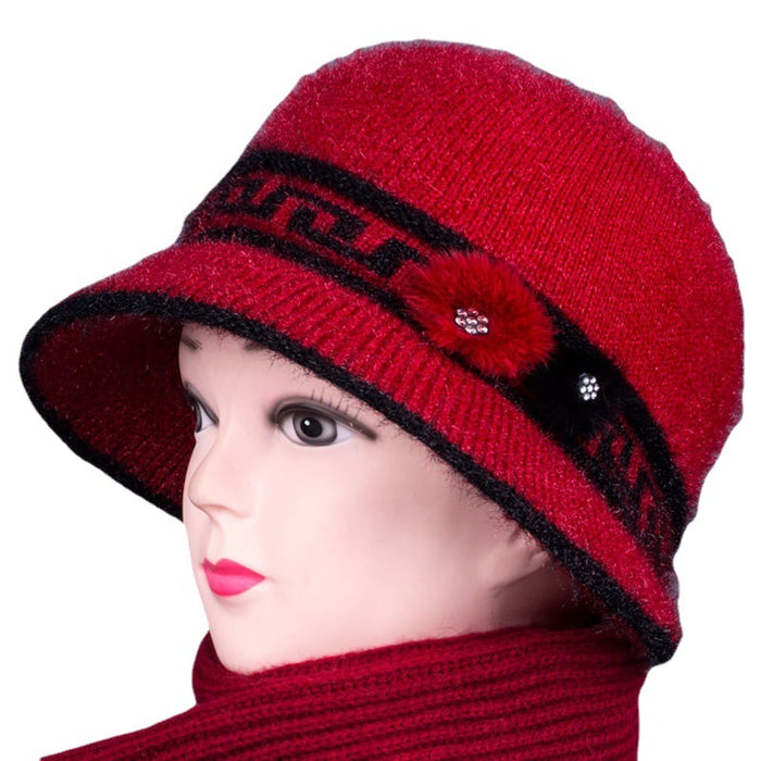 Wholesale Old lady hat autumn and winter fleece-lined basin hat middle-aged and elderly women warm knitted hat