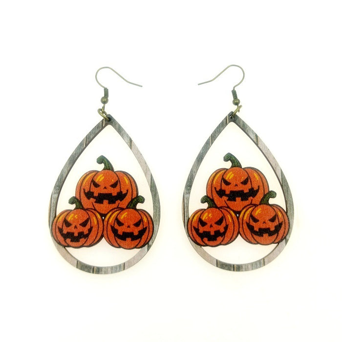 Wholesale Halloween Wooden Print Earrings JDC-ES-Yinxue001