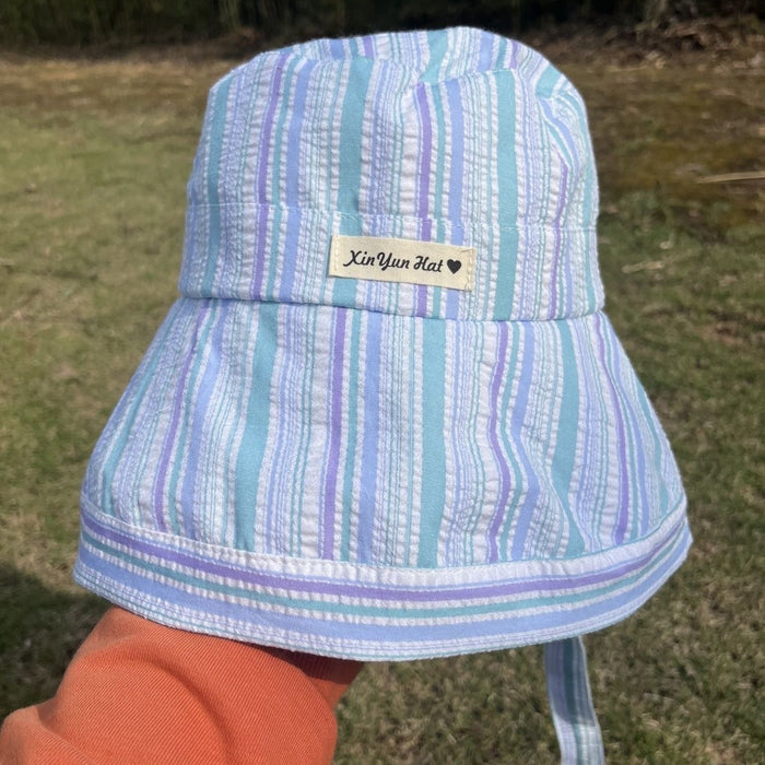 Wholesale Versatile striped strap fisherman hat new cute sun hat thin casual large brim sun hat