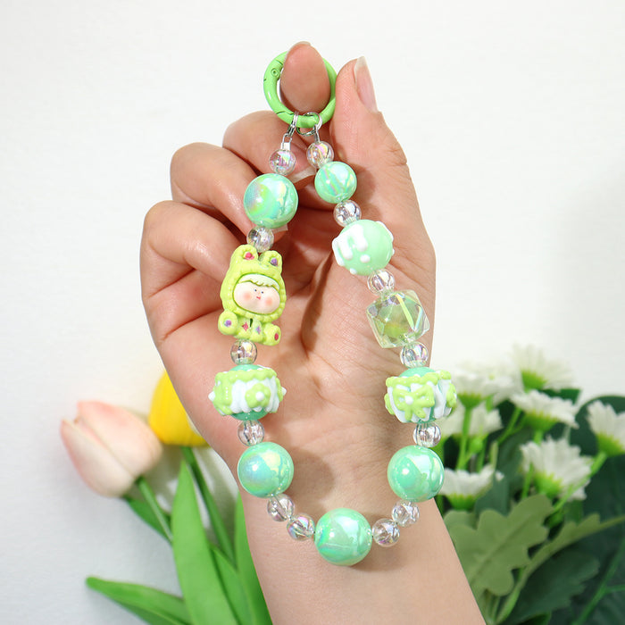 Wholesale Acrylic Cartoon Keychain Pendant Blue Hand-Painted Beaded Doll Design for Car Keys Bag Boutique Resale Accessory