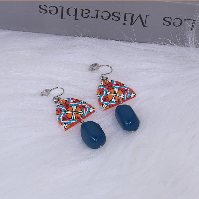 Wholesale Retro Yellow Blue Color Block Geometric Acrylic Earrings Accessory