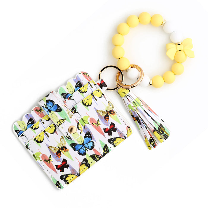 Wholesale Butterfly Print Silicone Bead Bracelet Keychain JDC-KC-NuoYi021