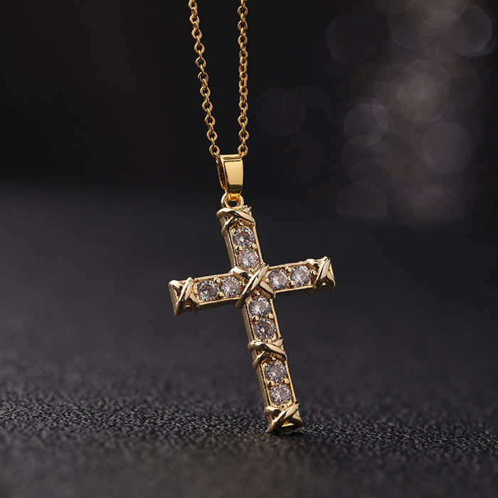 Wholesale Copper Inlaid Zircon Cross Pendant Necklace JDC-NE-ShangY035