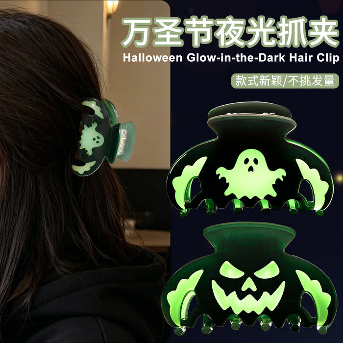 Wholesale  Glow In The Dark Acrylic Hair Claw Clip Pumpkin Face Design Women S Party Hair Accessory