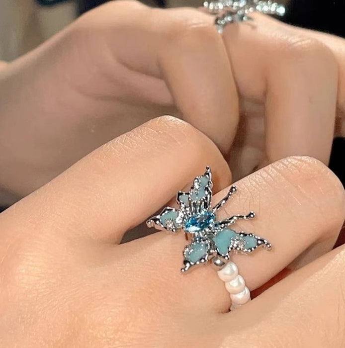 Wholesale Butterfly pearl ring, niche design, high-end feel, index finger ring