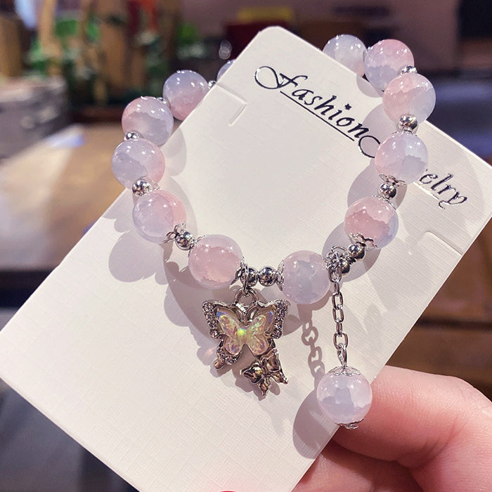 Wholesale Electroplated Glass Glaze Butterfly Ice Crack Bow Beaded Bracelet