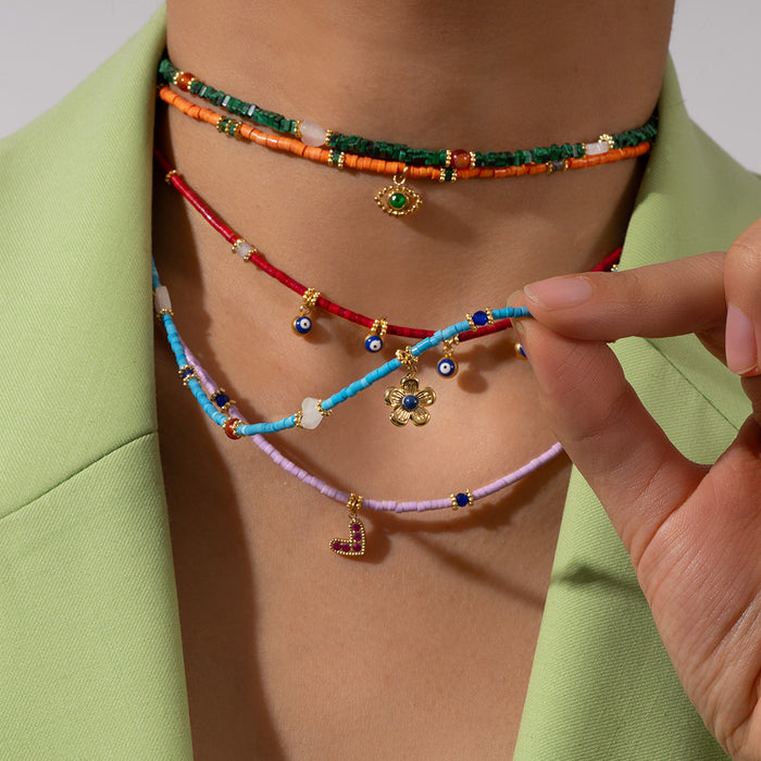 Wholesale Personalized original design, natural stone necklace paired with stainless steel pendant, exuding a high-end atmosphere