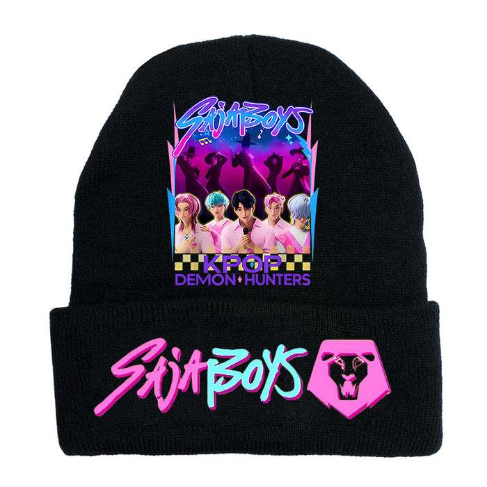 Wholesale Kpop Knitted hat fashion curled brim beanie printed