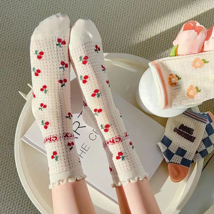 Wholesale Short tube socks hollow thin socks mid tube socks student socks cute short socks