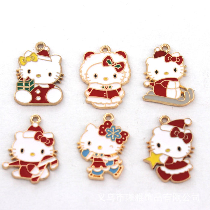 Wholesale 10pcs Cute Christmas Cat Cartoon Collection Alloy Dripping Oil  Earrings Pendant Keychain Pendant Jewelry Accessories