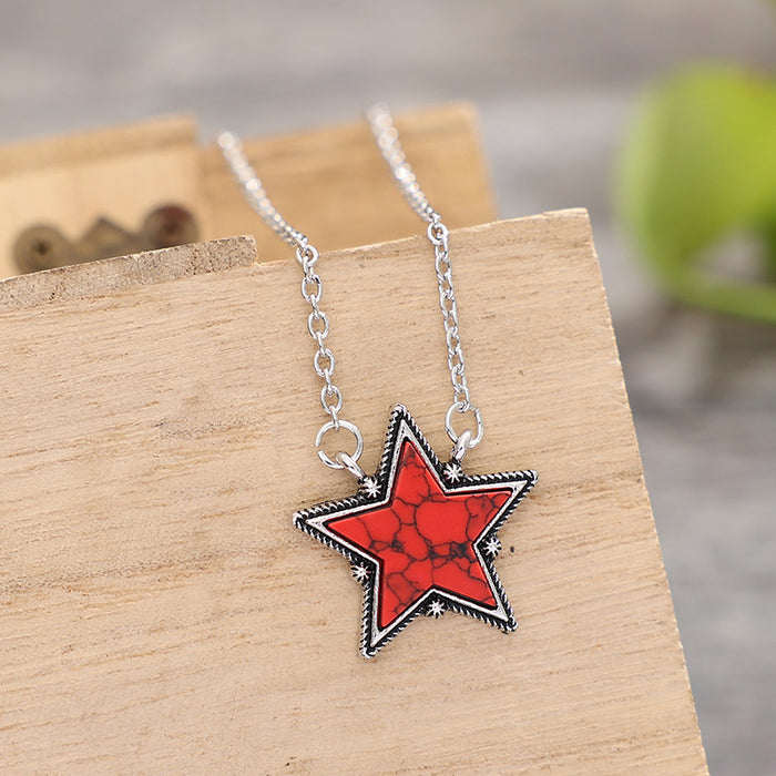 Wholesale Western Big Five pointed Star Pine Stone Pendant Trendy Personalized Clavicle Chain Jewelry